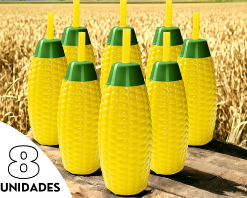 Kit 8 Copos Milho 300ml C/canudo Festa Junina Decoração Agu