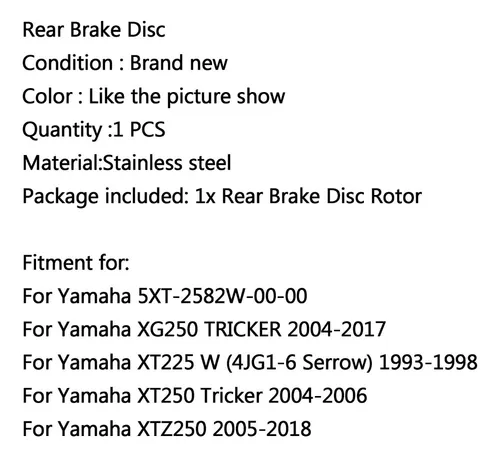 Disco De Freno De Trasera For Yamaha Xt225 Xg250 Xtz250