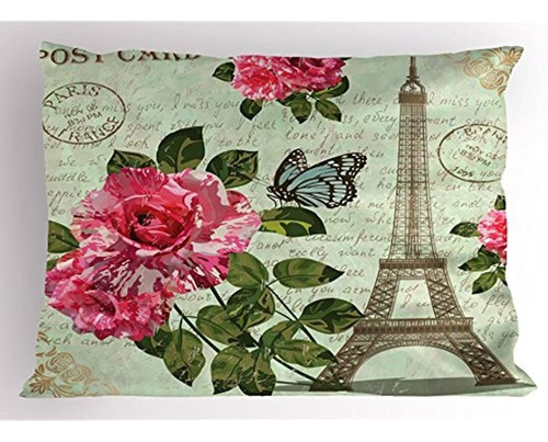 Paris Almohada Sham De Ambesonne Shabby Chic Románticas Flor