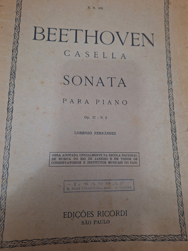 Beethoven Casella Sonata P/ Piano Op 27 2 Lorenzo Fernandez (Usado)