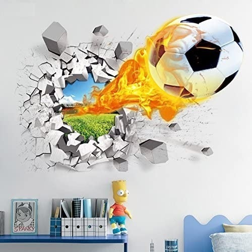 Vinilo Adhesivo Decorativo Pared Rota Pelota Fútbol 3d S260