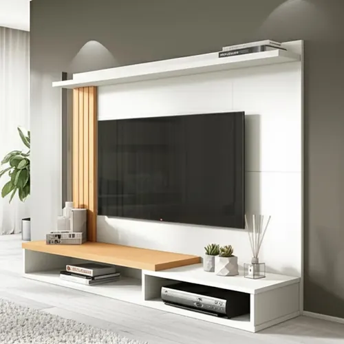 Estante livro painel Tv 43 32 42 50 52 polegadas quarto sala cor off white/Freijó