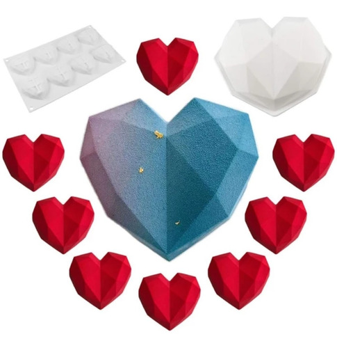 Molde De Silicon Corazón Diamante,  (grande + 8 Cavidades) 