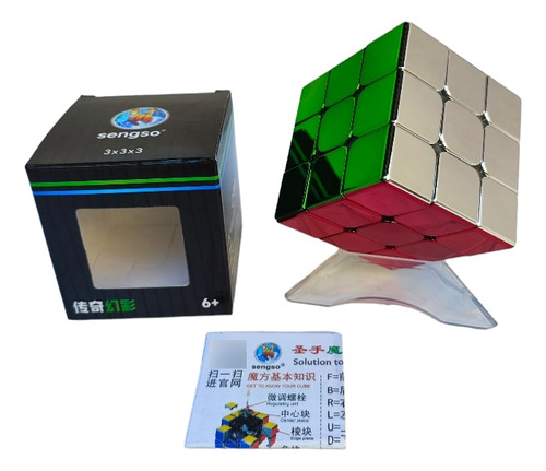 Cubo De Rubik 3x3 Metalizado Magnético Marca Sengso + Base