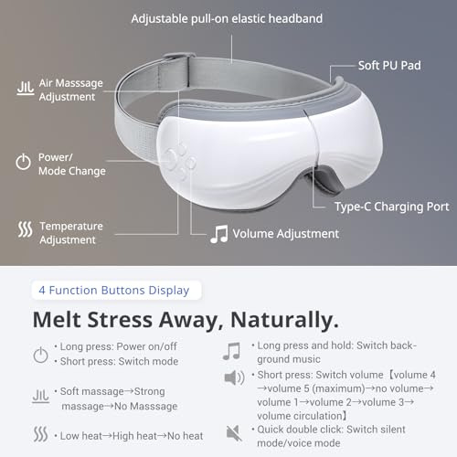 Masajeador De Ojos Con 5 Modos De Calor Y Capacidad Bluetoot