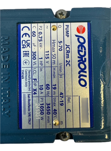 Bomba Jet Pedrollo Jcrm 2c, 1 Hp, 127 Volts