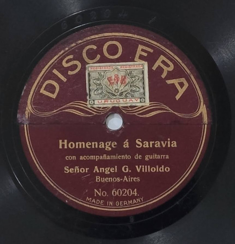 Disco Pasta 78 Rpm 10 Era Homenaje A Saravia/ Himno Oriental