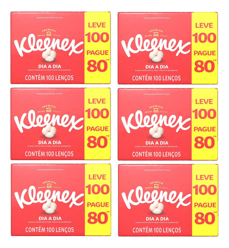 Kit C/ 6 Lenços Kleenex 100 Premium Duplo Lencinho De Papel