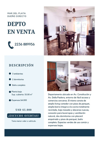 Vendo Departamento 3 Ambientes