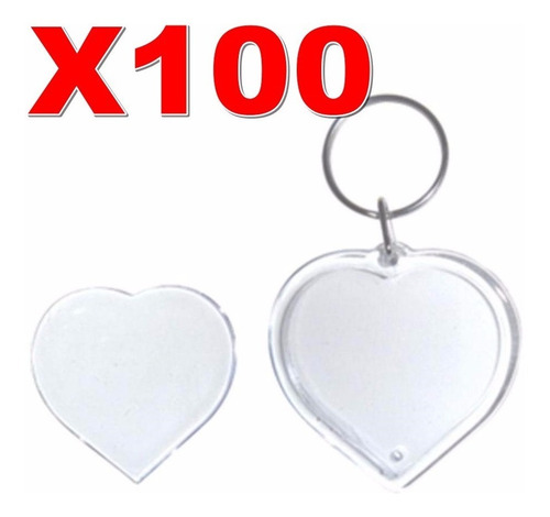 100 Llaveros Acrilicos Portafotos Corazón 4.8 X 5cm Calidad