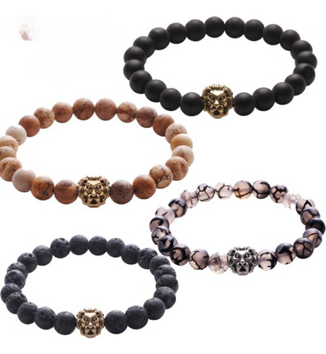 4pcs Set Pulsera De Cabeza De León De Piedra De Lava De Los 