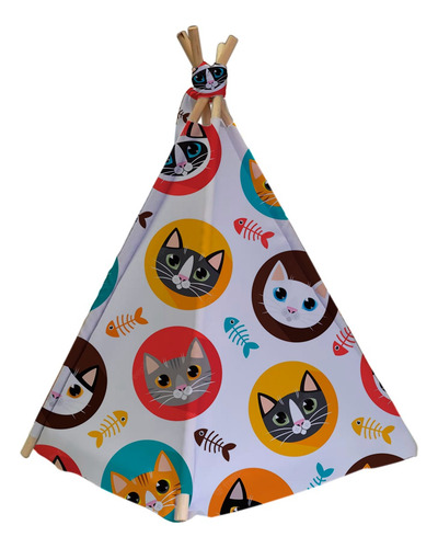 Tipi Para Perro Gato Casa Con Cama Colchoneta Mascota 80cm Color Gatos