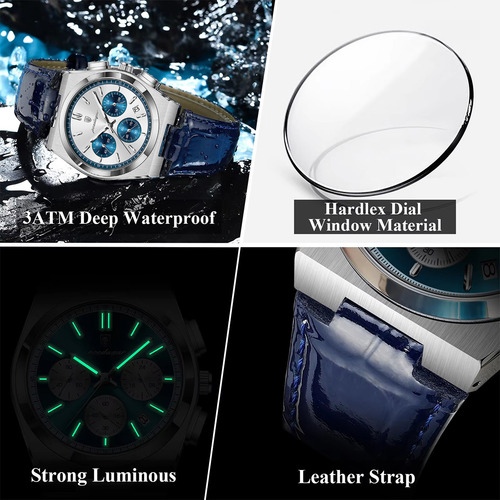 Relojes De Pulsera De Cuarzo De Cuero Azul De Lujo Poedagar