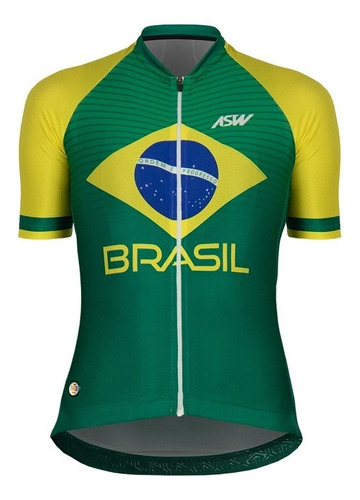 Camisa Ciclismo Masculina Asw Brasil Cbc Verde E Amarelo P