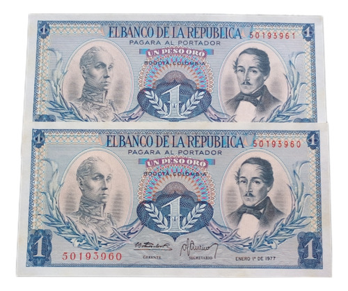 Dúo Consecutivos 1'peso Oro 1977 Última Fecha Estado Unc 