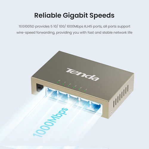Tenda Teg1005d Switch De Red 5 Puertos Metálico Gigabit