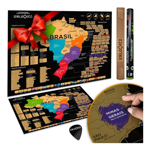 Combo 3x Mapas Do Brasil De Raspar Unlocked Sem Moldura