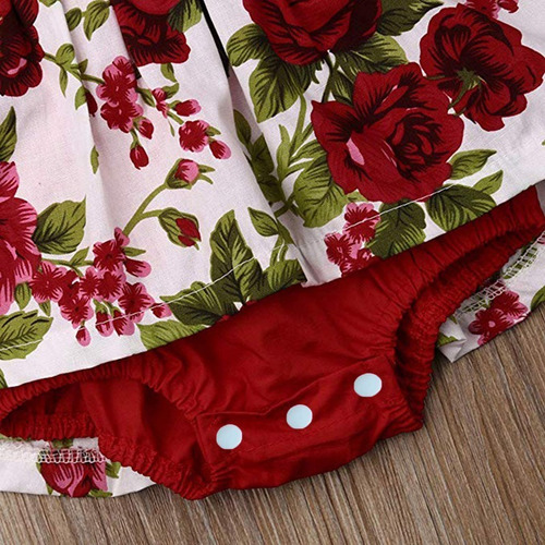 Vestido Floreado Para Niña Con Encaje Y Diadema Tipo Pañaler