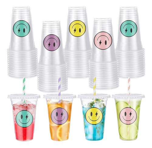 Norme 52 Juegos De Vasos De Plástico Con Tapa Con Cara Sonri
