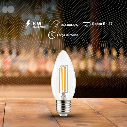 Lampara Vela 4w Vintage Filamento Dimerizable Apto Foco E27 Luz Blanca cálida