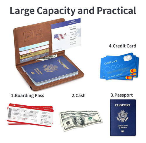 2 Porta Pasaporte Documentos Funda Protectora Viaje Con Rfid