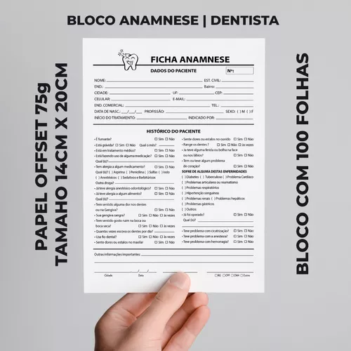 10 Blocos Ficha Anamnese Dentista Odontológico (tamanho A5)