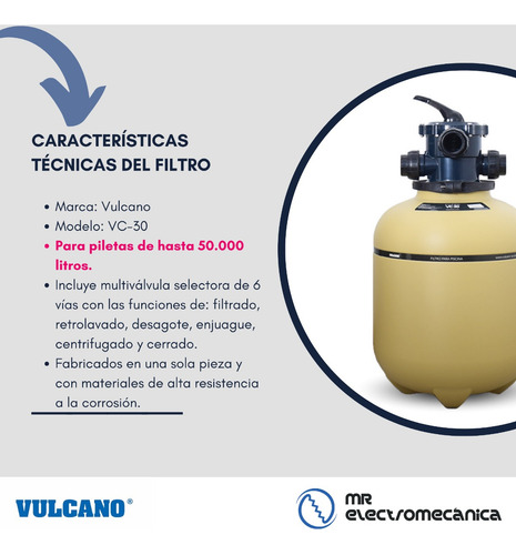 Imagen 7 de 10 de Kit Vulcano Pileta 8x4x1.5m Filtro Vc30 + Bap075 - 50.000lts