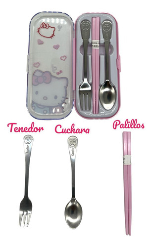 Set Estuche Portátil De Cubiertos Con Palillos/ Hello Kitty