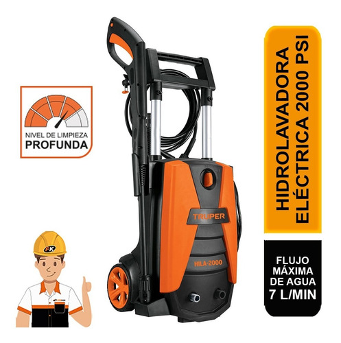 Imagen 2 de 5 de Hidrolavadora eléctrica Truper HILA-2000 naranja/negro de 2.6hp con 2000psi de presión máxima 127V - 60Hz