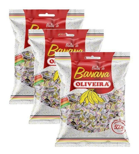 Kit 3 Pacote De Bala De Banana Oliveira 500g