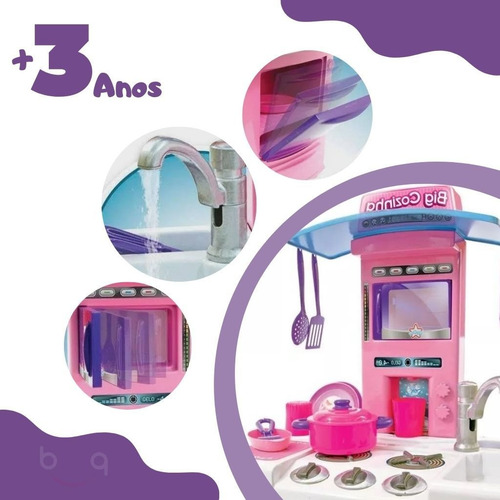 Imagem 3 de 4 de Cozinha Infantil Menina Completa Pia Fogão Forno Sai Água