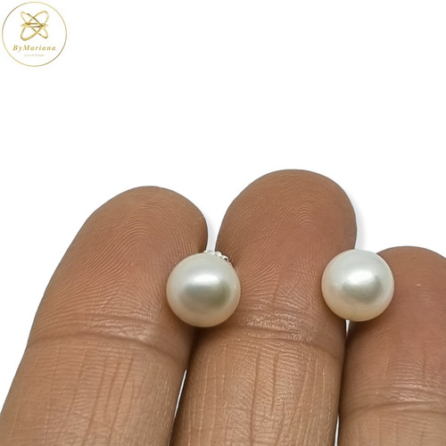 Imagen 2 de 5 de Aros Plata Perla Cultivada De Rio 8mm