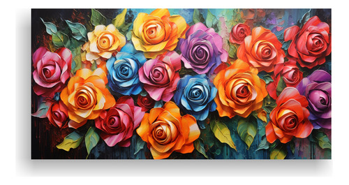 40x20cm Cuadro Para Comedor Con Rosas De Colores Arcoíris