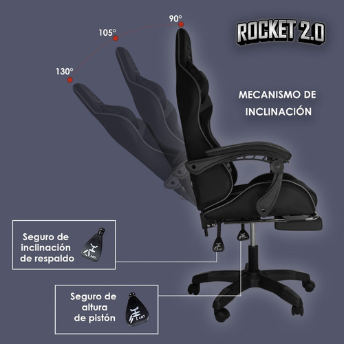 Silla de escritorio Steelpro ROCKET 2.0 gamer ergonómica negra y azul con tapizado de cuero sintético