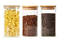 Comprar Kit 3 Pote De Vidro Mantimentos Temperos Tampa Bambu 1 Litro