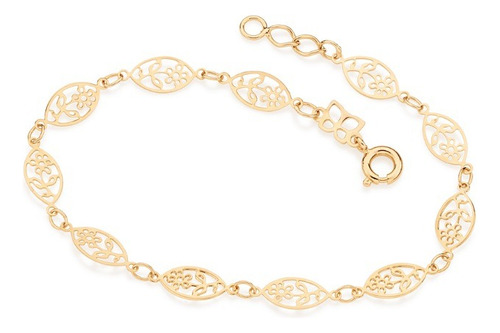 Pulseira Rommanel Banhado Ouro 18k Peças Ovais Flores Bonito Comprimento 19 Cm Diâmetro 19 Cm