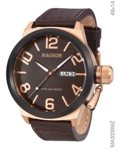  Relógio Magnum Military Ma33399z Puls Couro 2 Anos Garantia