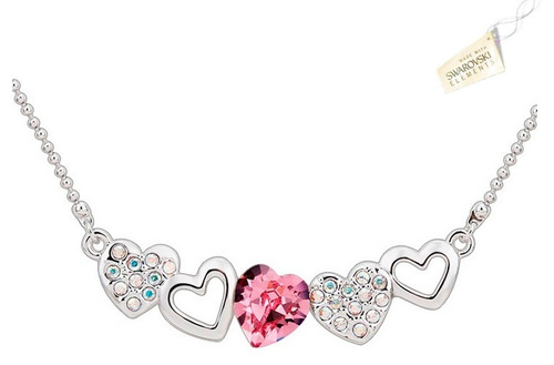 Swarovski Elements Cristales Collar Corazones Ambar/fucsia