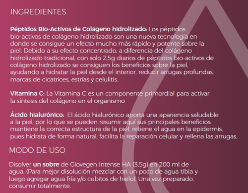 Giovegen Intense Ha - Colageno Bio-activo Para Tu Piel