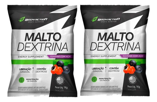 2x Maltodextrina - 1kg - Body Action Sabor Guaraná/açaí