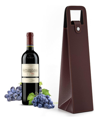 Bolsa Regalo De Vino, Elegante De Cuero Reutilizable Marron