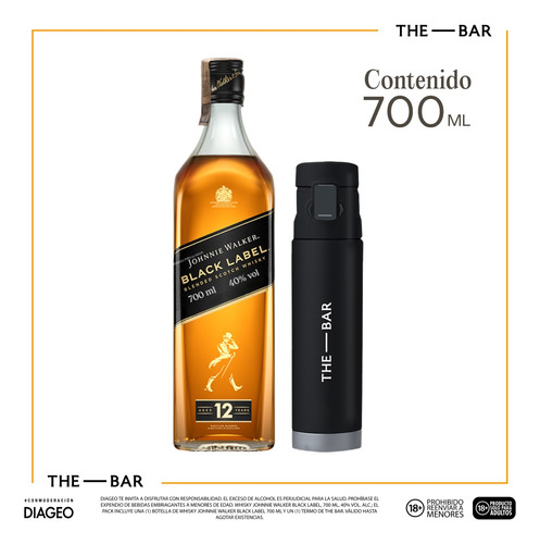 Kit Johnnie Walker Black Label 700ml + Termo The Bar