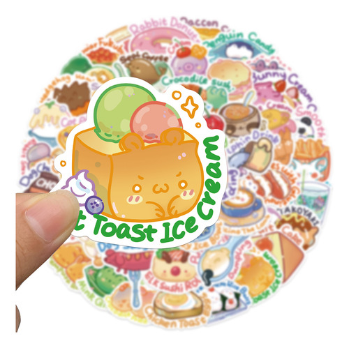 50 Pegatinas Con Dibujos Animados Kawaii, Postres, Comida, G