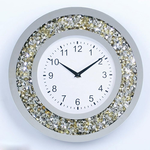 Reloj De Pared Decorativo Con Espejo De Diamante Triturado,