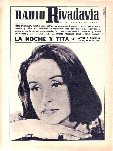 Antigua Publicidad Radios Rivadavia  Tita Merello