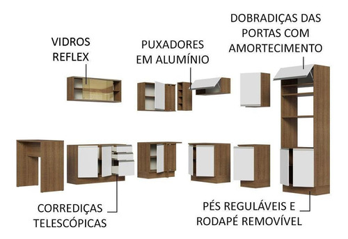 Cozinha Completa Cant Madesa Glamy 504001 Armário Bancada Rb Cor Rustic/Branco