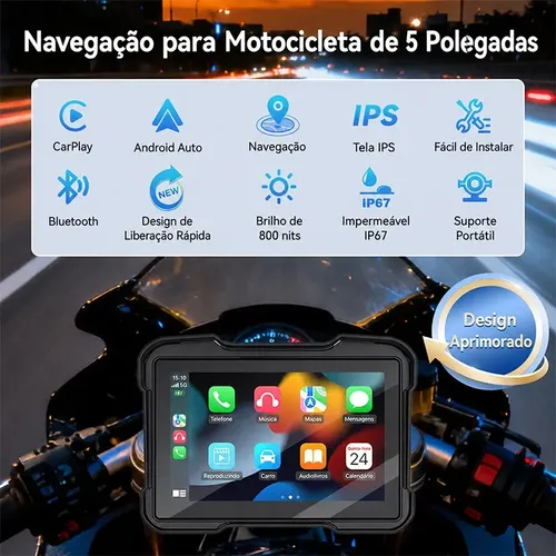 Carplay Android Auto Moto Portátil Sem Fio Ip67 Bluetooth 5 | MercadoLivre