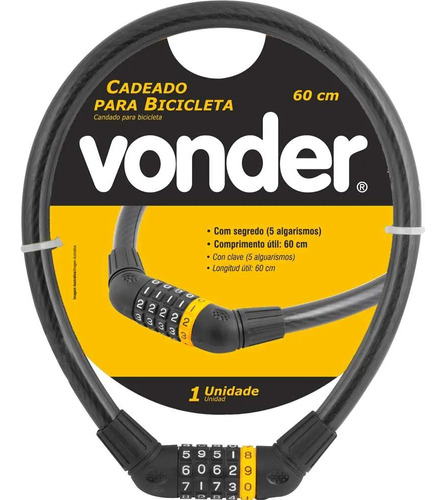 Cadeado C/ Segredo Senha Trava Bicicleta Moto 60 Cm Vonder Cor Preto