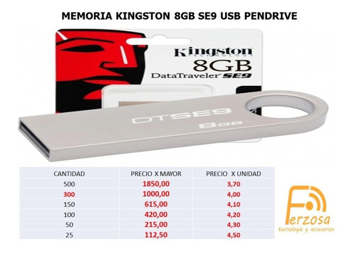 Imagen 1 de 1 de Memoria Kingston 8gb Se9 Usb Pendrive X Mayor Desde $3.70 