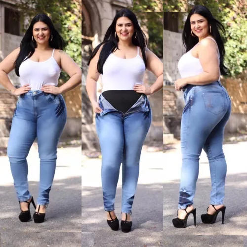 calça jeans com cinta embutida plus size